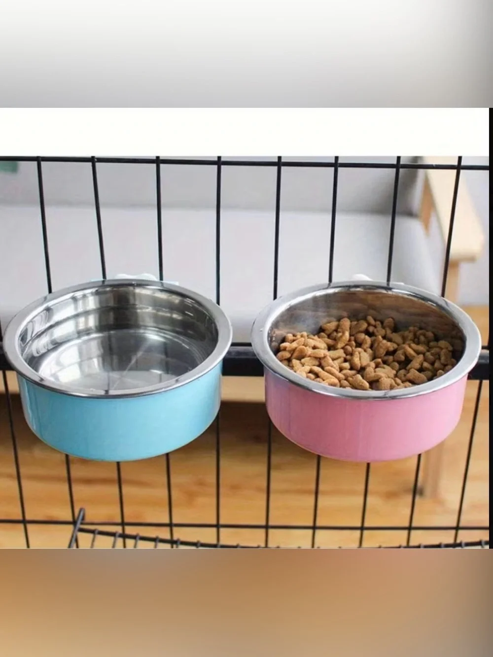 🥳 2 for $15 🥳 2 Small Pet Stainless Steel Clip-On Pink/Blue Food and Water Bowls